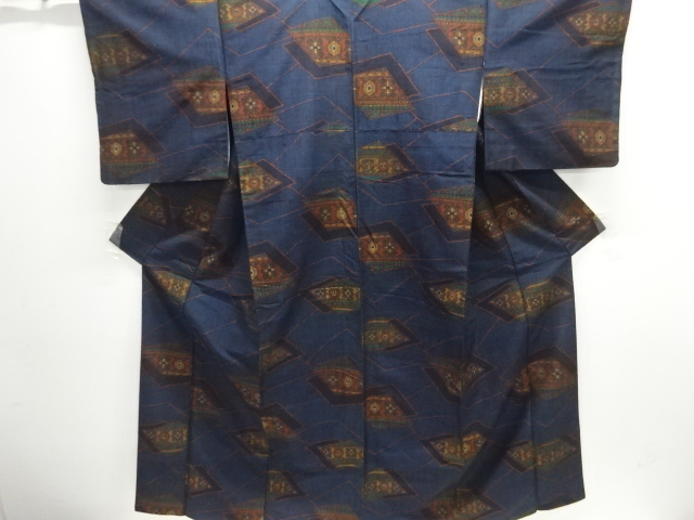 JAPANESE KIMONO / SILK / HAND WOVEN TSUMUGI / SHIKISHI & ABSTRACT PATTERN